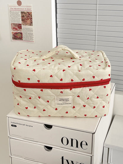 Red Heart Print Large Capacity Makeup Bag