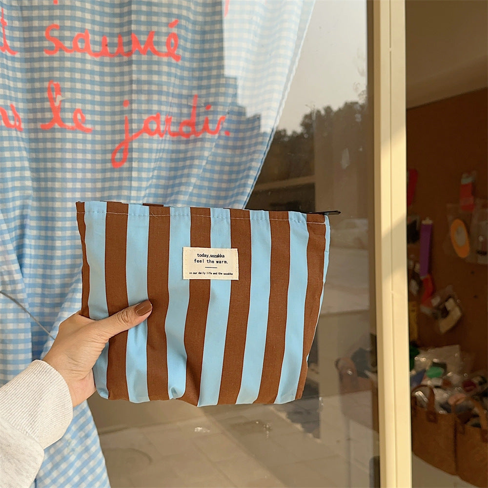 Color Block Striped Large Capacity Make Up Bag