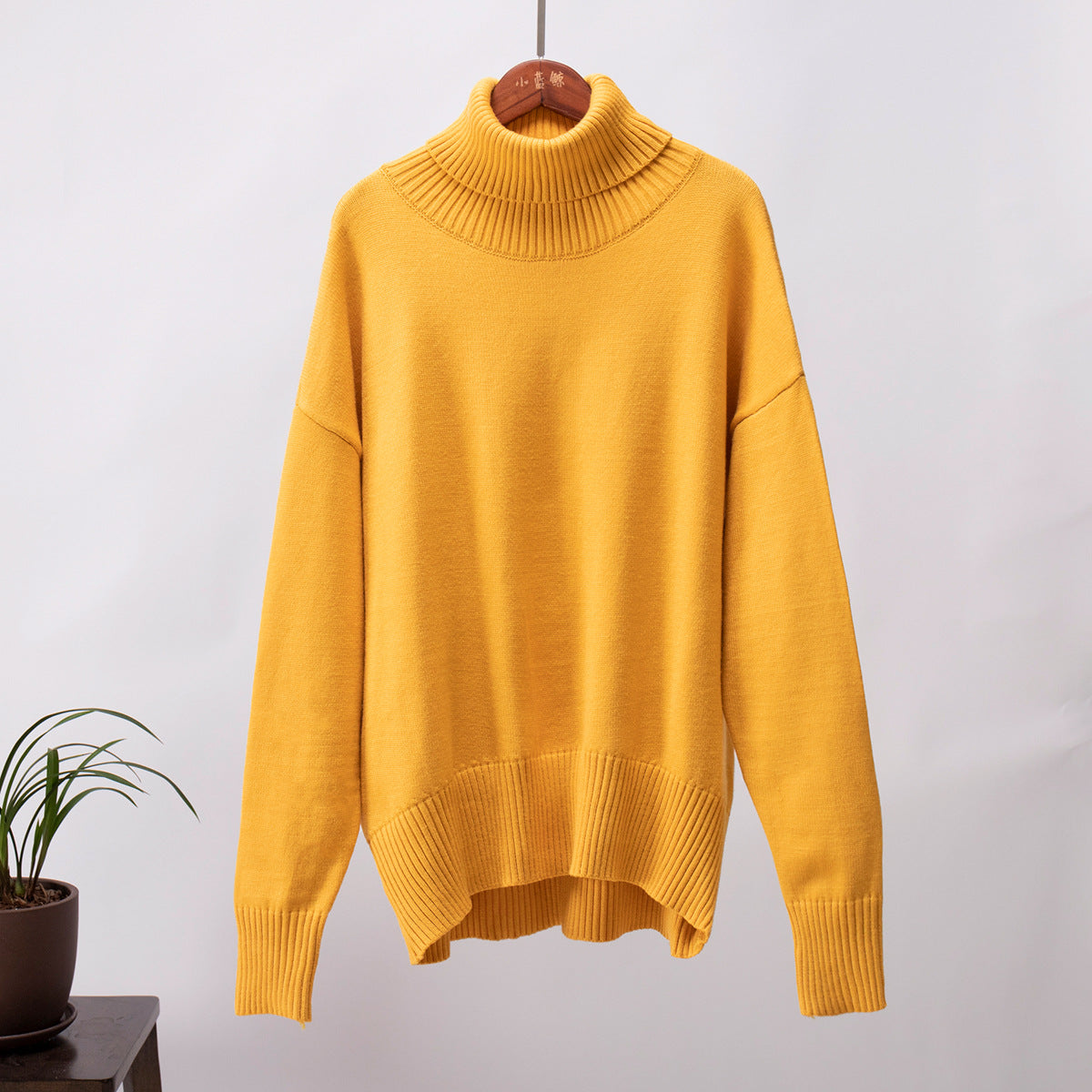 High Collar Loose Solid Color Sweater