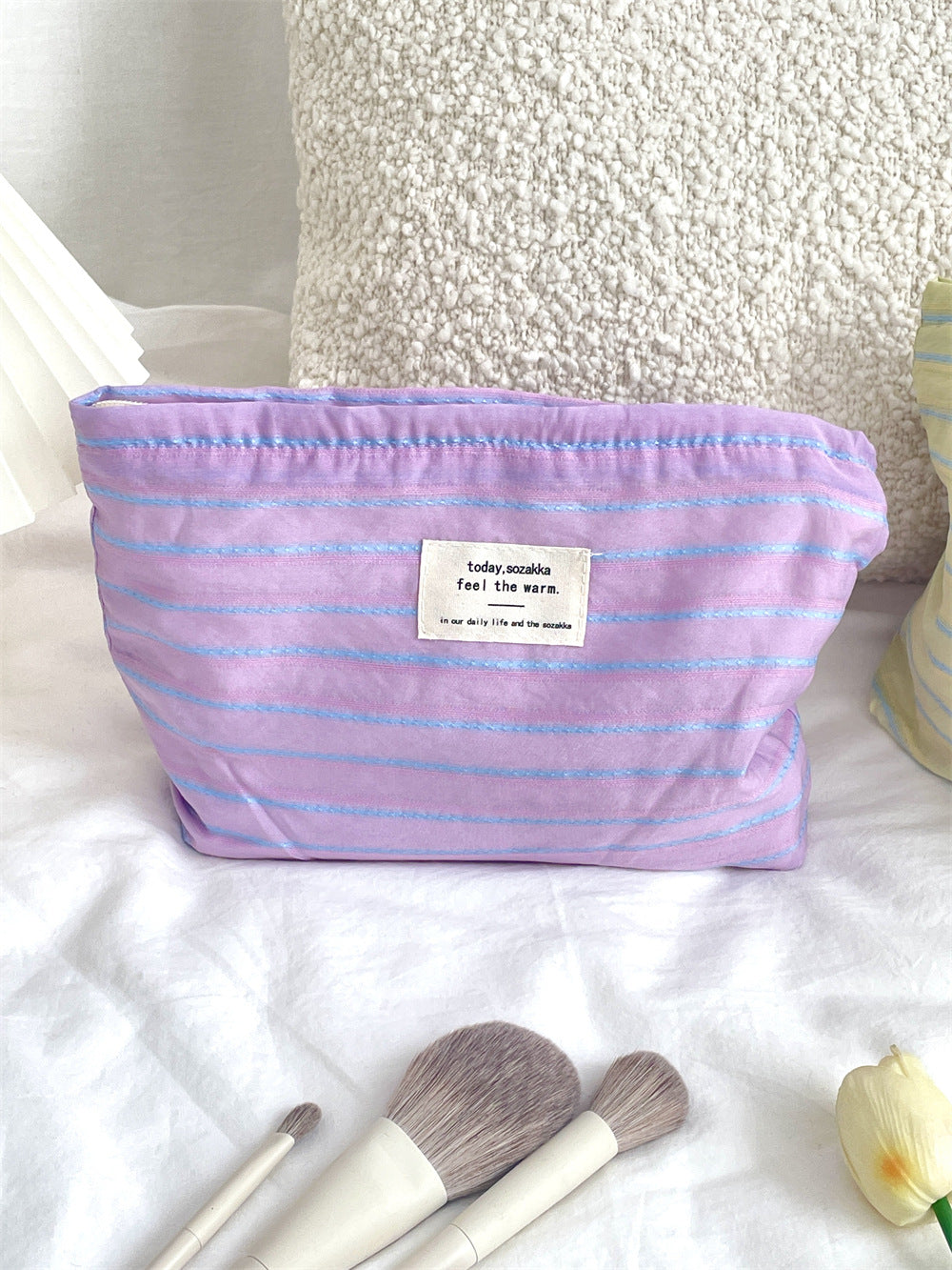 Striped Color Block Large Capacity Make Up Bag