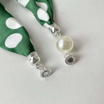 Pearl Rhinestone Polka Dot Satin Scarf