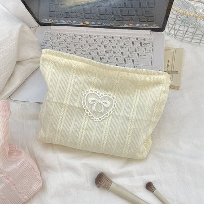 Simple Solid Color Bow Makeup Bag