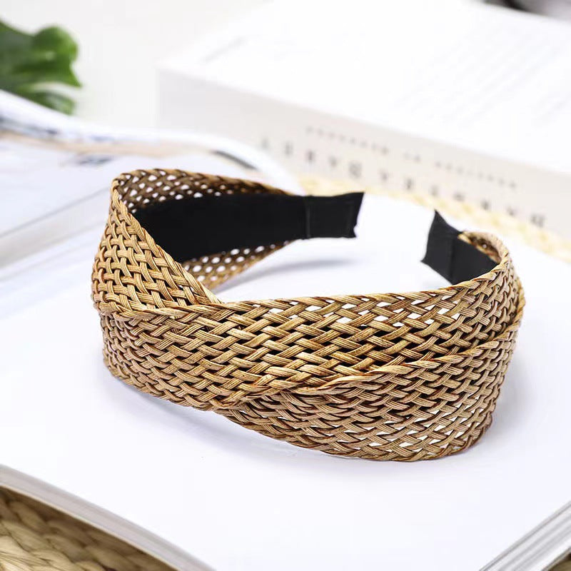 Cross Straw Knot Wide Headbands