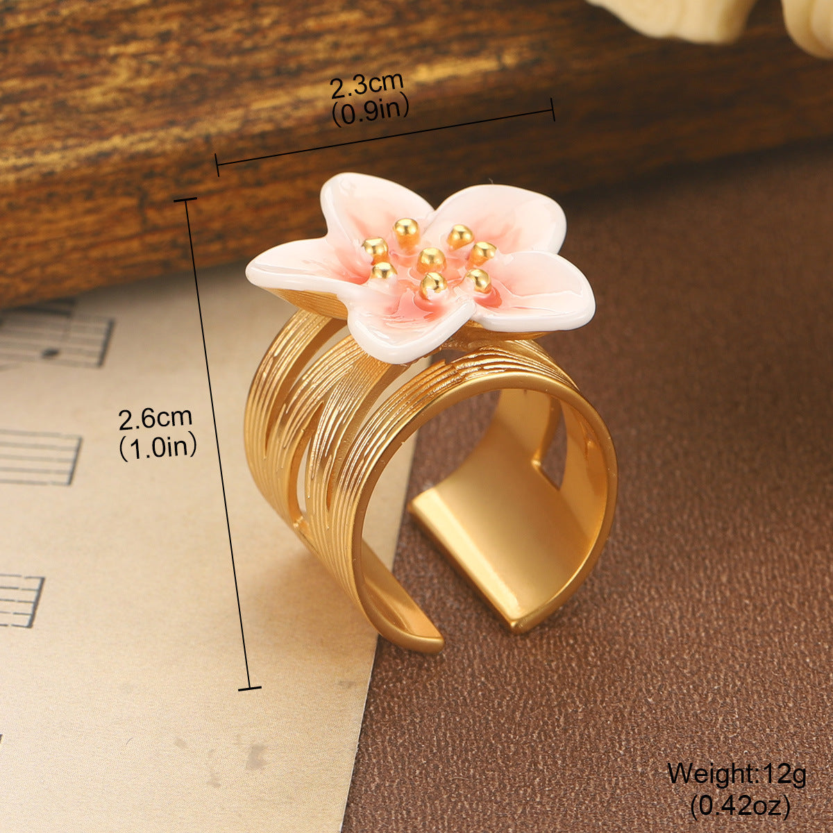 Retro Enamel Flower Open Band Ring