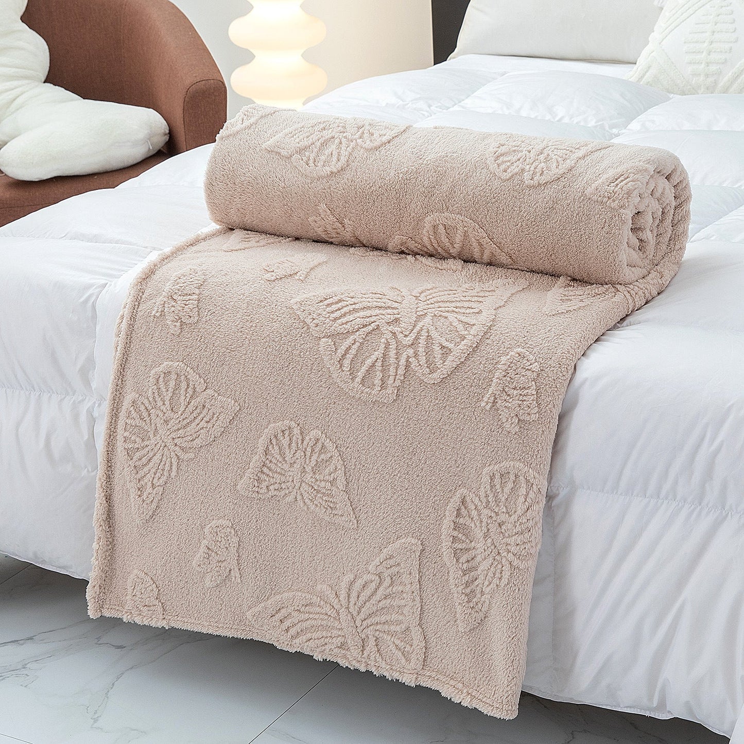 Solid Color Butterfly Jacquard Coral Fleece Blanket