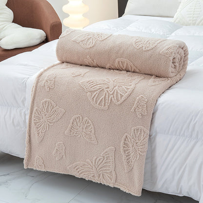 Solid Color Butterfly Jacquard Coral Fleece Blanket