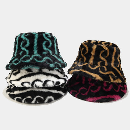 Striped Warm Plush Casual Bucket Hats