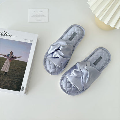 Elegant Cross Bow Satin Indoor Slippers