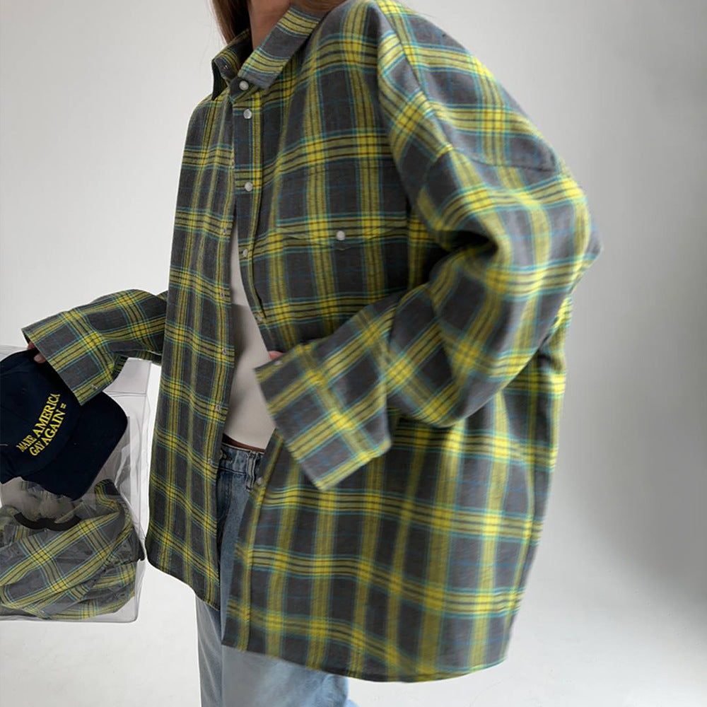 Vintage Plaid Loose Lapel Collar Top