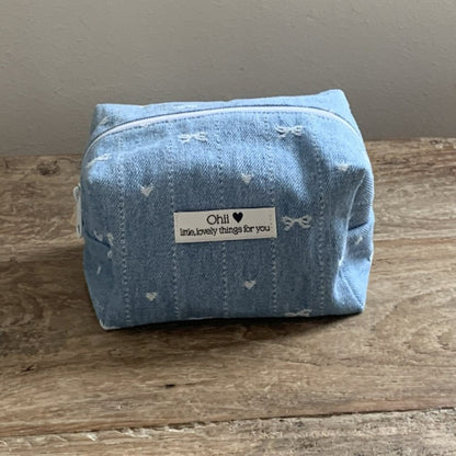 Denim Bow Print Mini Storage Bag