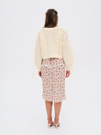 V-Neck String Tie Hollow Out Loose Cardigan