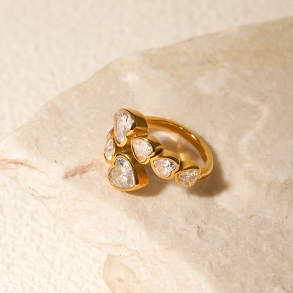 Love Heart Rhinestone Adjustable Ring
