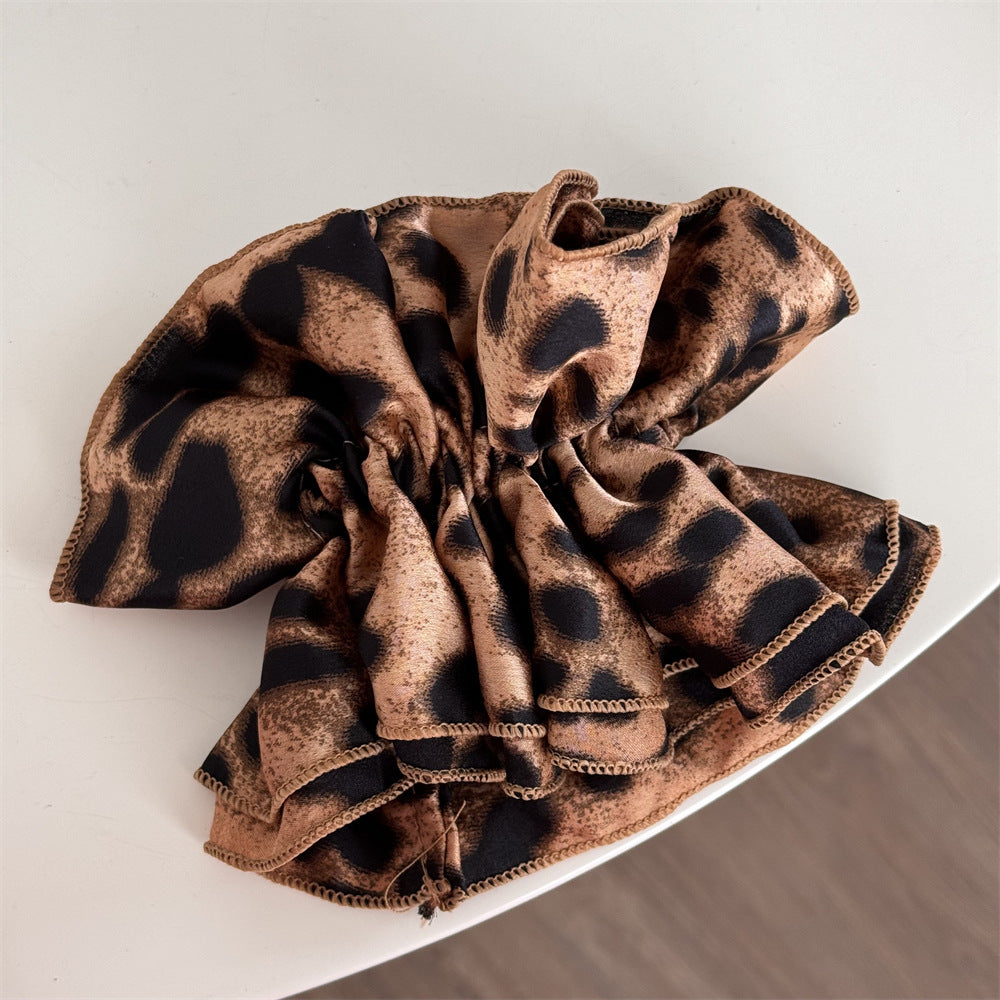 Vintage Leopard Print Satin Elastic Hair Scrunchies