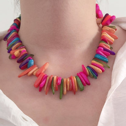 Colorful Irregular Shell Beaded Choker Necklace