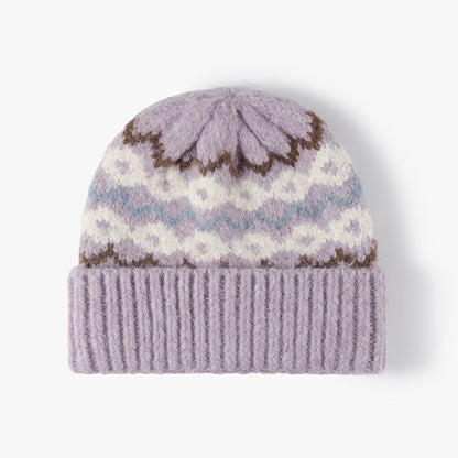 Striped Jacquard Knit Hat Padded Beanie