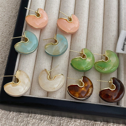 Simple C-Shape Stone Stud Earrings