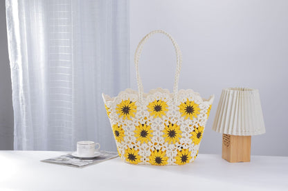 Hollow Out Flower Woven Shoulder Tote Bag
