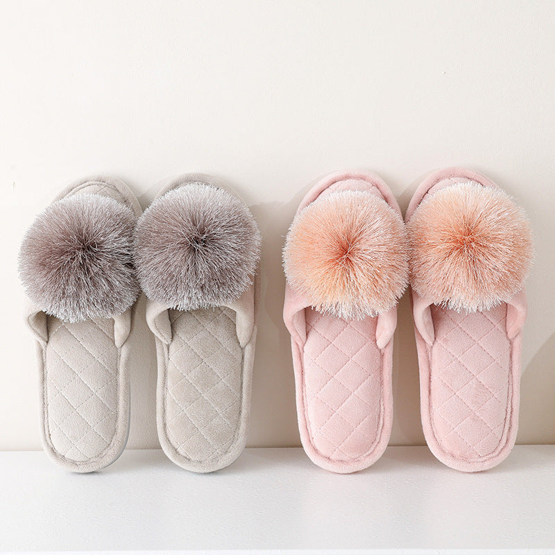 Cute Tassel Pom-Pom Plush Home Slippers