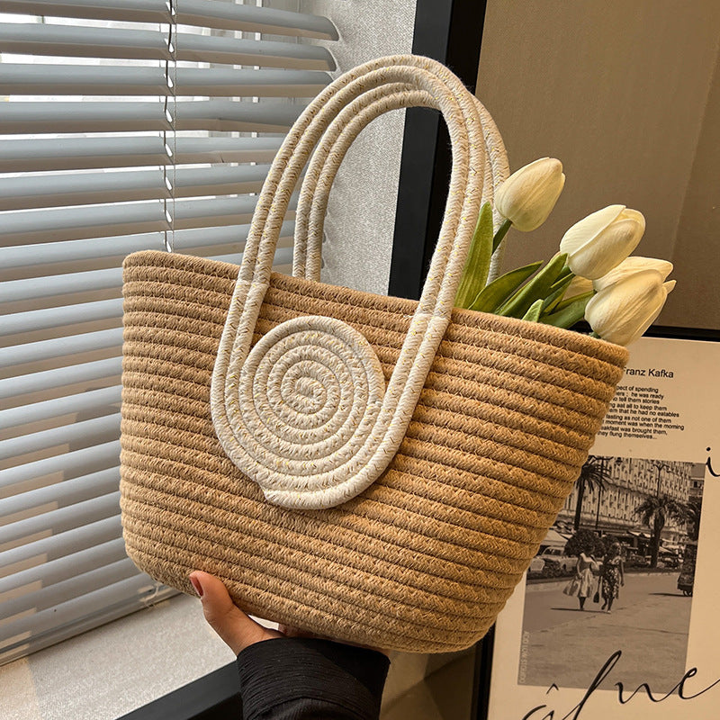 Color Block Large Capacity Woven Tote Handbag