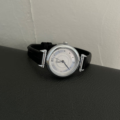 Trendy Round Dial Leather Strap Quartz Watch