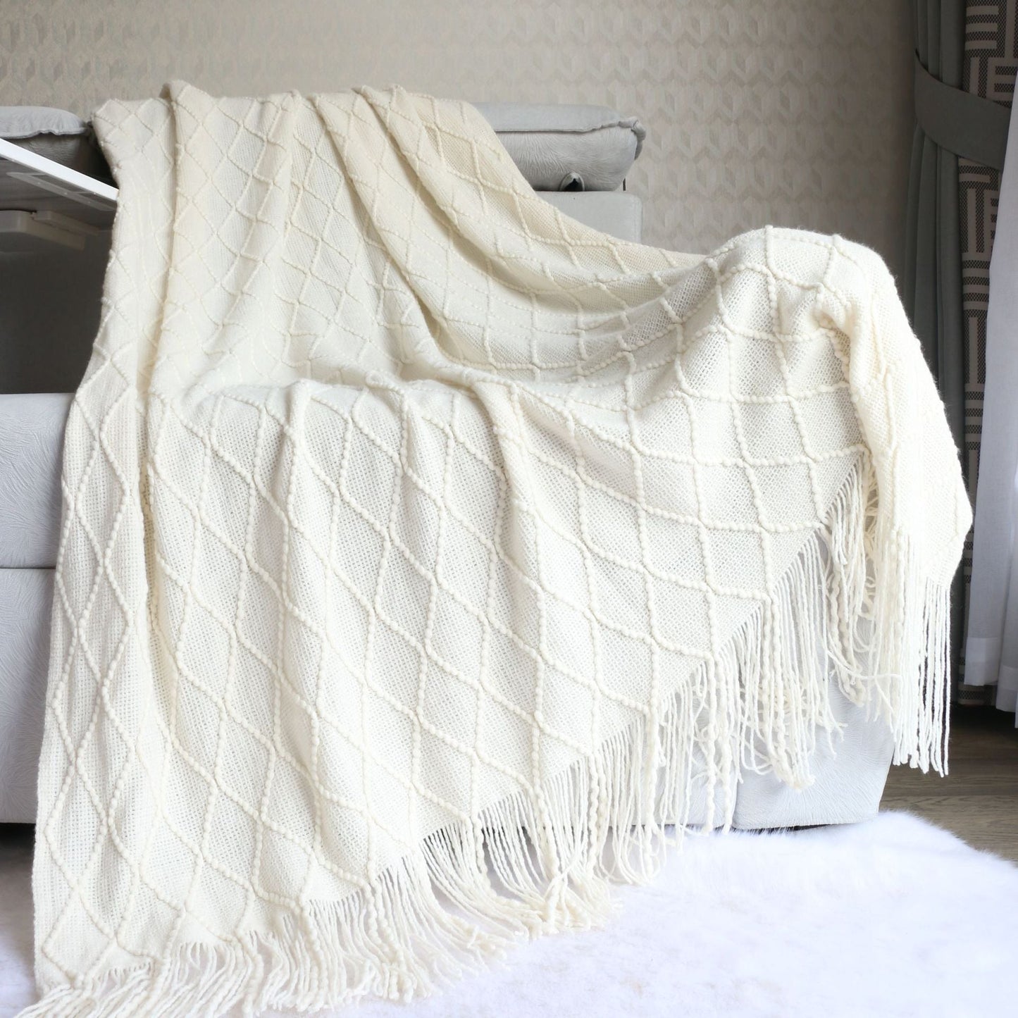 Minimalist Solid Color Diamond Pattern Sofa Blanket