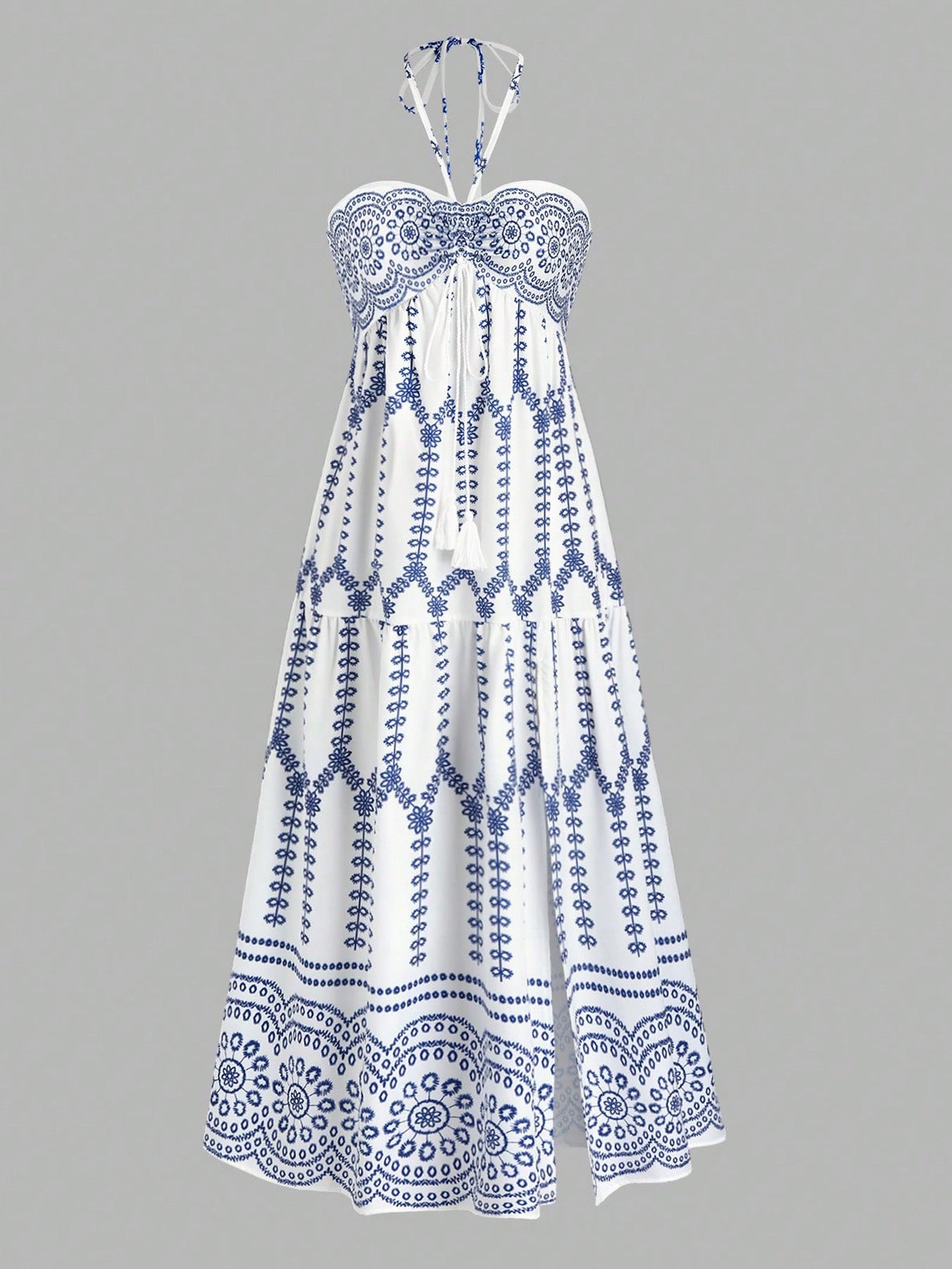 Print Halter Print String Midi Dress