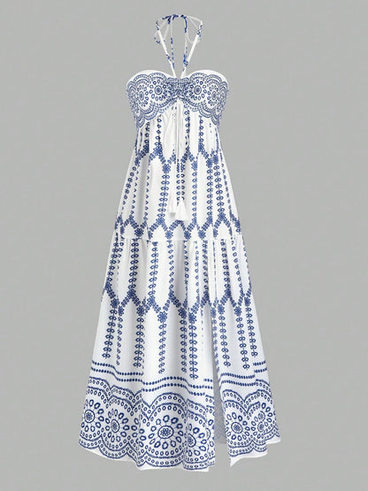 Print Halter Print String Midi Dress