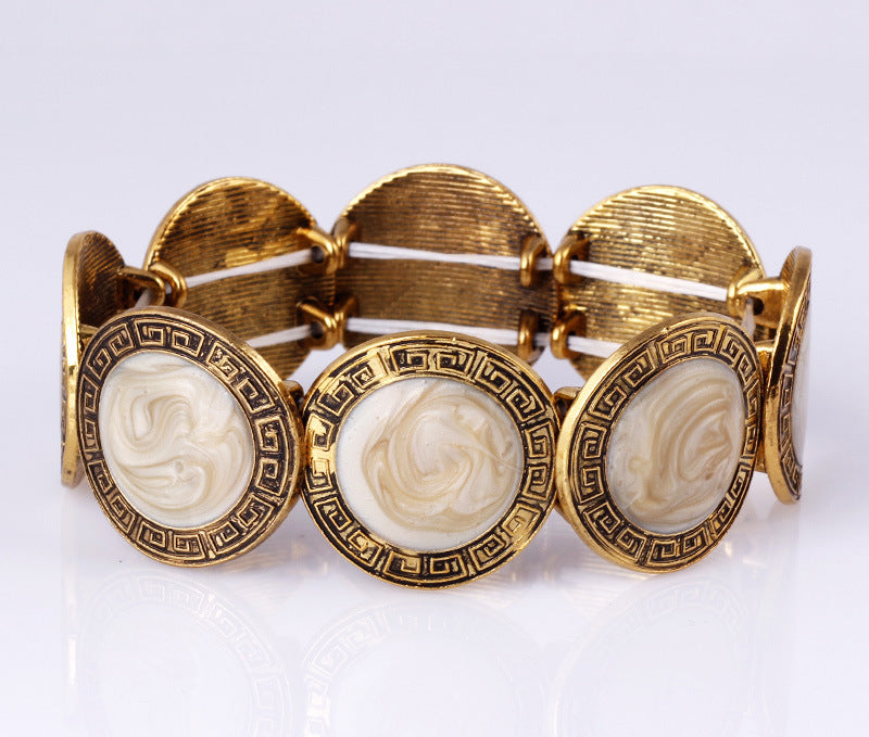 Retro Enamel Round Stretch Bangle Bracelet