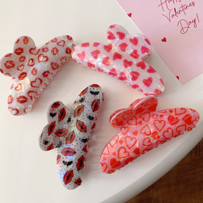 Cute Heart Print Hair Claw