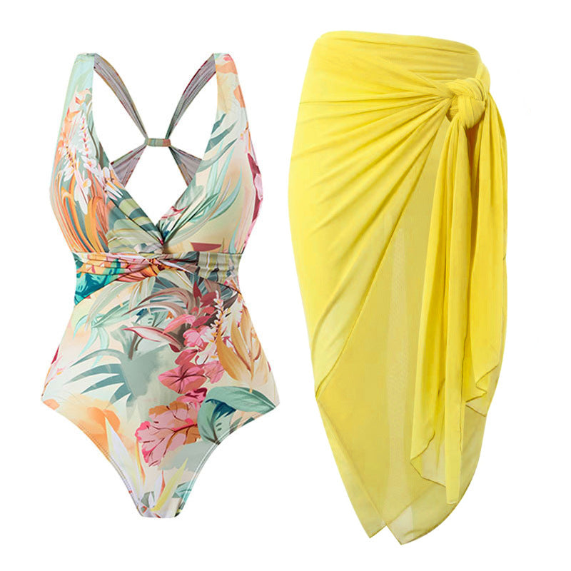 Backless Floral Print Swimwears with Covers