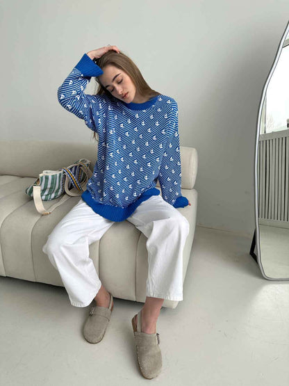 Print Contrast Color Loose Sweater