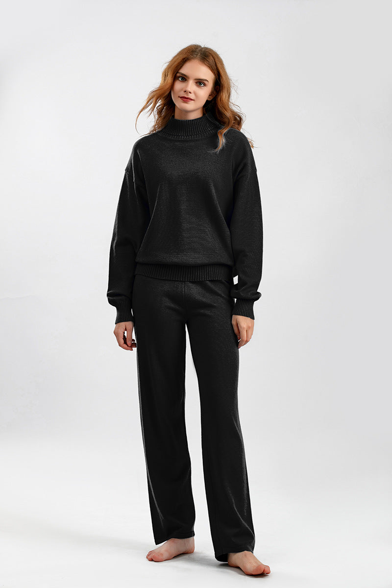 2+Solid Color High Collar Knit Sets