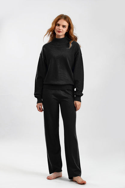 2+Solid Color High Collar Knit Sets