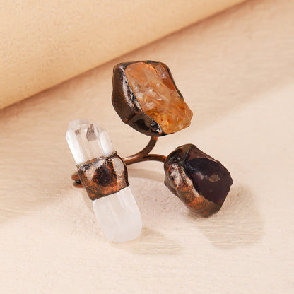 Vintage Irregular Crystal Stone Open Ring