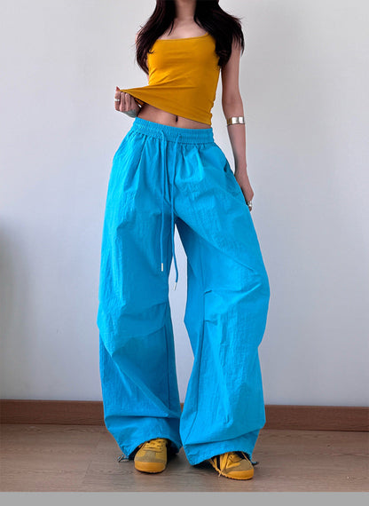 Vintage Pleated Drawstring Straight Leg Pants