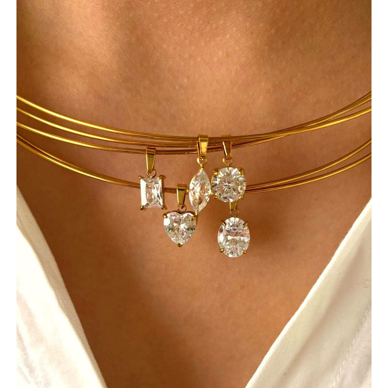 Sparking Zircon Stainless Steel Choker Necklace