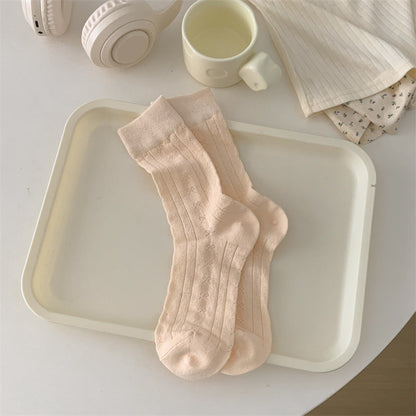 Solid Color Bow Hollow Mesh Thin Socks