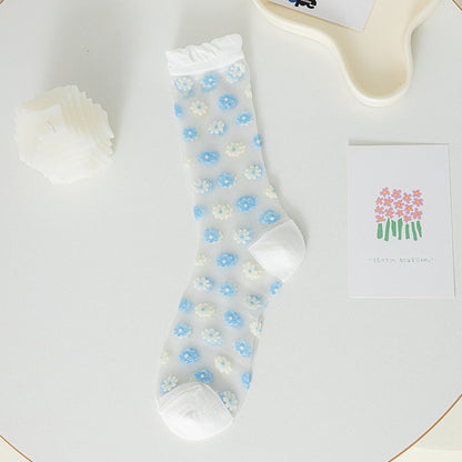 Flower Mesh Ruffle Thin Socks