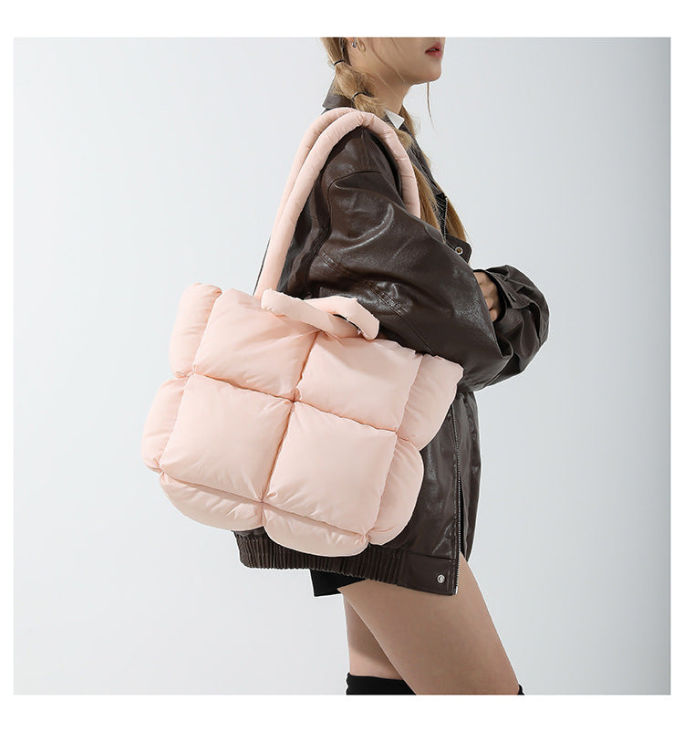 Simple Puffer Tote Bag Solid Color Soft Handbag