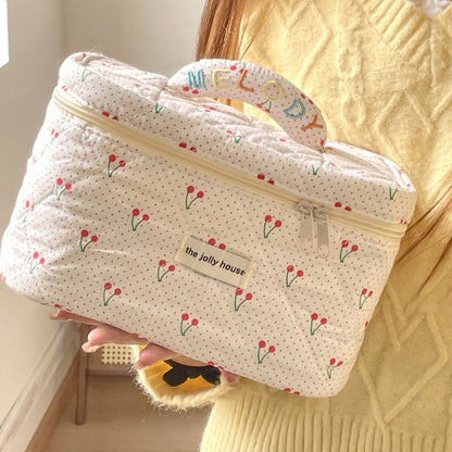 Polka Dot Cherry Print Make Up Bag