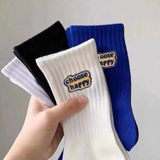 Letter Embroidered Solid Color Socks