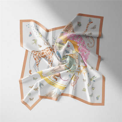Colorful Animal Print Square Silk Scarf