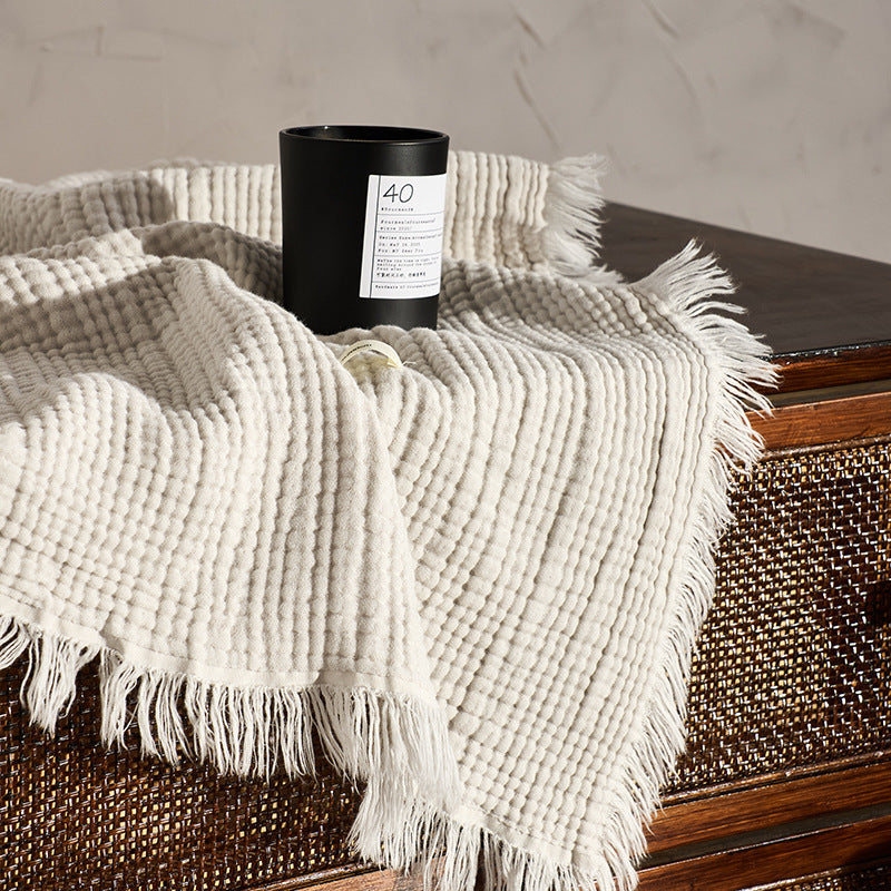 Retro Tassel Solid Color Soft Knit Blanket