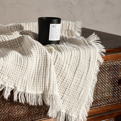 Retro Tassel Solid Color Soft Knit Blanket