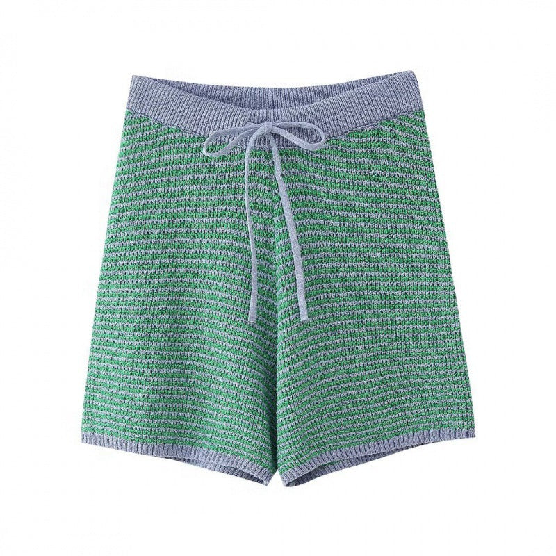 Casual Knit Collared Top and Shorts Set