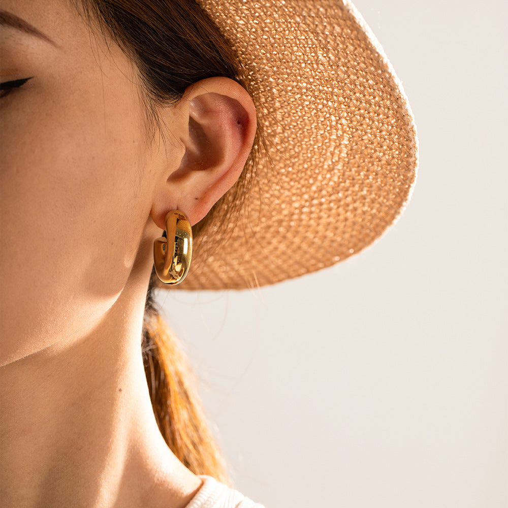 Gold Plated Stainless Steel Hollow C Hoop Earrings
