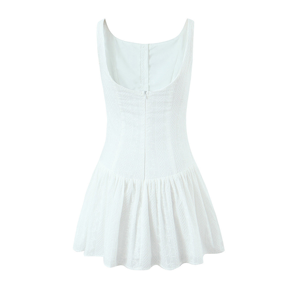 Solid Jacquard Square Neck Button-Up Mini Dress