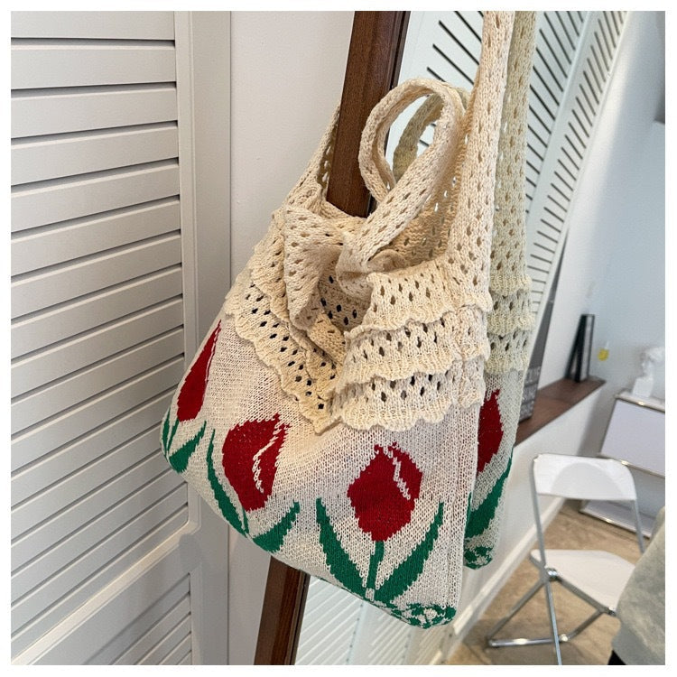 Vintage Flower Jacquard Knit SHoulder Bag