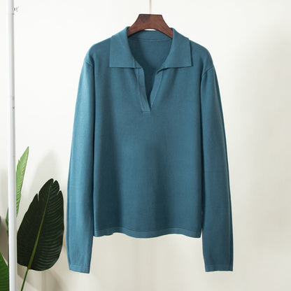 Lapel V-Neck Casual Sweater