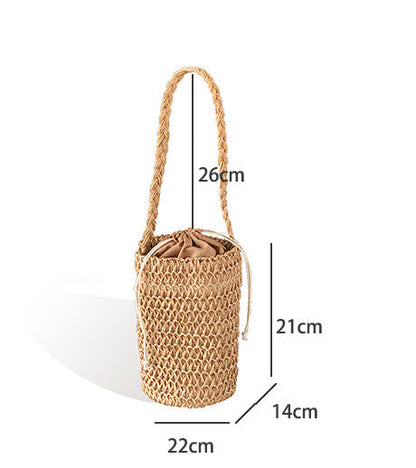 Solid Color Braided Bucket Shoulder Bag